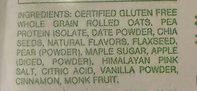 Ingredients Label for Oats Overnight Pear & Apple Crumble - Verified CERTIFIED SAFE