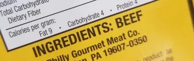 Ingredients Label for Philly Gourmet 100% Pure Beef Sliced Steaks - Verified PROCEED WITH CAUTION