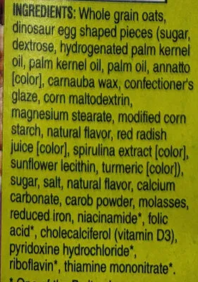 Ingredients Label for Quaker Instant Oatmeal Dinosaur Eggs Brown Sugar (8 - ) 8 Pack Paper Packets - Verified PROCEED WITH CAUTION