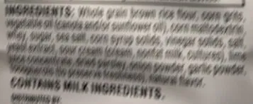 Ingredients Label for Quaker Sea Salt & Lime Flavor Rice Crisps - Verified MANUFACTURER LABELED GLUTEN-FREE
