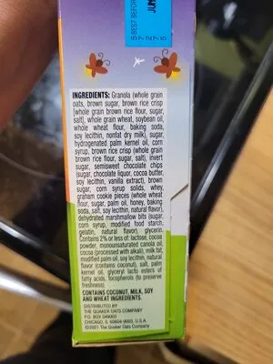 Ingredients Label for Quaker Summer Night S'mores Mini Granola Bars - Verified NOT SAFE