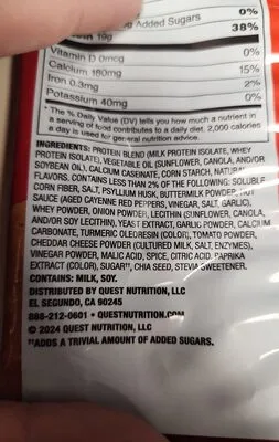Ingredients Label for Quest Buffalo Ranch Flavored Protein Chips - Verified CERTIFIED SAFE