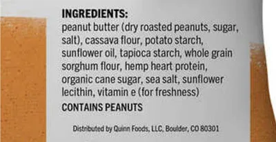 Ingredients Label for Quinn Creamy Peanut Butter Filled Pretzel Nuggets - Verified CERTIFIED SAFE