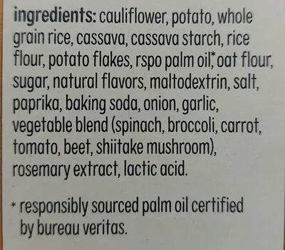 Ingredients Label for Real Food From The Ground Up Cheddar Flavor Cauliflower Crackers - Verified CERTIFIED SAFE