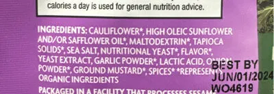 Ingredients Label for Rhythm White Chddr Cauliflower Bites, Cheddar - Verified CERTIFIED SAFE