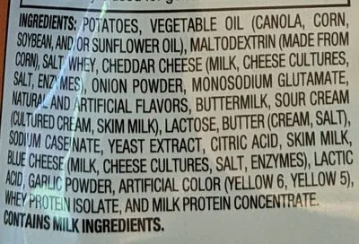 Ingredients Label for Ruffles Cheddar & Sour Cream Potato Chips Plastic Bag - Verified PROCEED WITH CAUTION