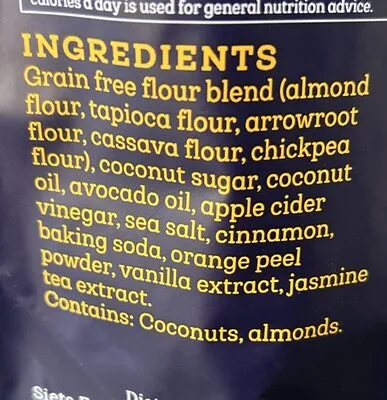 Ingredients Label for Siete Grain Free Cookies - Verified CERTIFIED SAFE