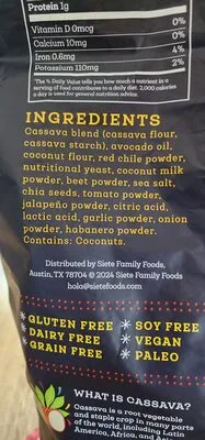 Ingredients Label for Siete Tortilla Chips Fuego - Verified CERTIFIED SAFE