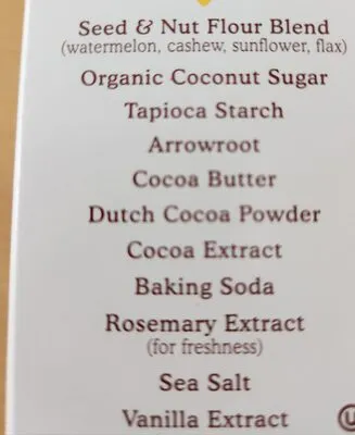 Ingredients Label for Simple Mills Chocolate Brownie Seed & Nut Flour Sweet Thins - Verified CERTIFIED SAFE