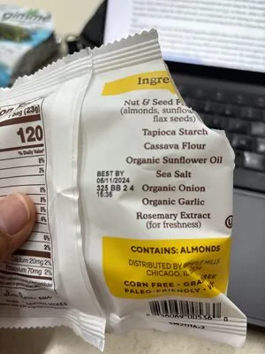 Ingredients Label for Simple Mills Fine Ground Sea Salt Almond Flour Crackers - Verified CERTIFIED SAFE