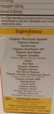 Ingredients Label for Simple Mills Pop Mmms Pizza Baked Snack Crackers - Verified CERTIFIED SAFE