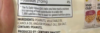 Ingredients Label for Snak Club Roasted Salted Peanuts - Verified CERTIFIED SAFE
