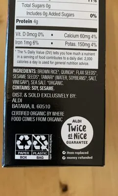 Ingredients Label for Specially Selected Seeded Crackers Organic - Verified CERTIFIED SAFE