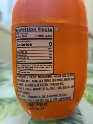 Ingredients Label for Tic Tac Orange Mints - Verified PROCEED WITH CAUTION