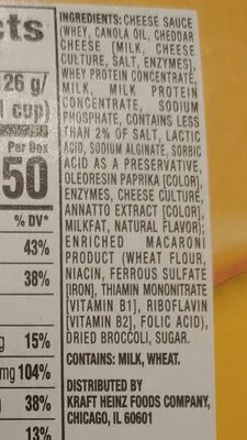 Ingredients Label for Velveeta Broccoli Shells & Cheese - Verified NOT SAFE