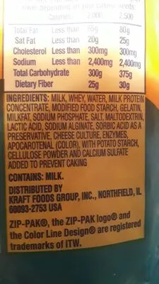 Ingredients Label for Velveeta Original Shredded Pasteurized Prepared Cheese Product Shreds - Verified PROCEED WITH CAUTION