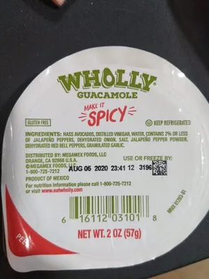 Ingredients Label for Wholly Guacamole Spicy Guacamole Minis - Verified CERTIFIED SAFE