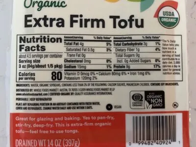 Ingredients Label for 365 Everyday Value Tofu - Verified PROCEED WITH CAUTION