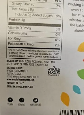 Ingredients Label for 365 Whole Foods Market Gluten Free Lasagne - Verified CERTIFIED SAFE
