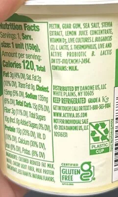 Ingredients Label for Activia Pre+pro Biotics Vanilla Yogurt - Verified CERTIFIED SAFE