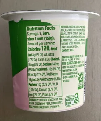 Ingredients Label for Activia Proactive Lowfat 2% Milkfat Strawberry Yogurt - Verified CERTIFIED SAFE