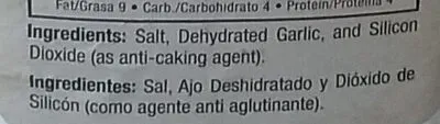 Ingredients Label for Badia Garlic Salt - Verified CERTIFIED SAFE