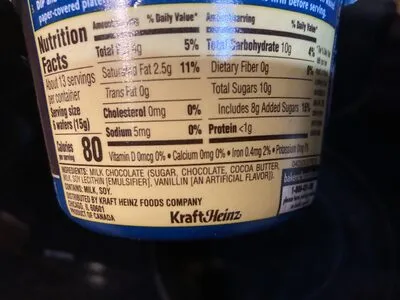 Ingredients Label for Baker's Real Milk Dipping Chocolate - Verified PROCEED WITH CAUTION