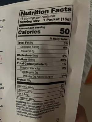 Ingredients Label for Bare Bones Beef Bone Broth Instant Beverage Mix - Verified CERTIFIED SAFE