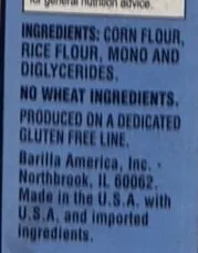 Ingredients Label for Barilla Gluten Free Spaghetti Pasta - Verified CERTIFIED SAFE