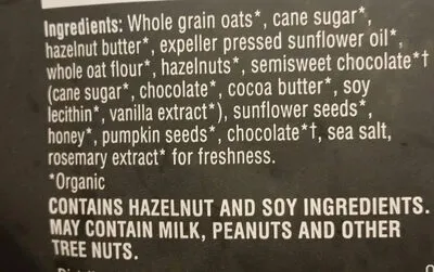 Ingredients Label for Bear Naked Dark Chocolate Hazelnut Butter Premium Granola - Verified CERTIFIED SAFE