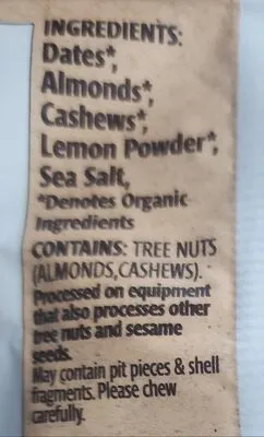 Ingredients Label for Bearded Brothers Llc Lucious Lemon Cashew - Verified MANUFACTURER LABELED GLUTEN-FREE