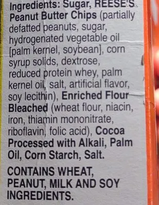 Ingredients Label for Betty Crocker Reese's Peanut Butter Brownie Mix - Verified NOT SAFE