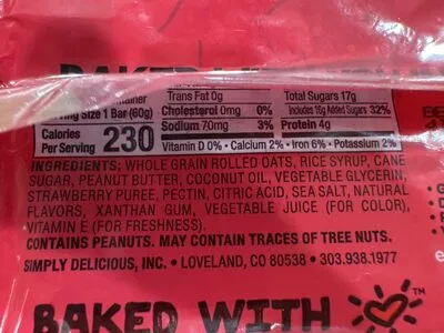 Ingredients Label for Bobo's Peanut Butter Oat Crust With Strawberry Filling, Peanut Butter With Strawberry Filling - Verified CERTIFIED SAFE