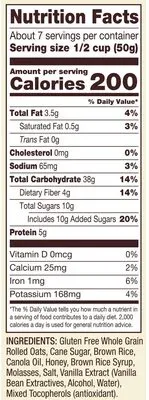 Ingredients Label for Bob's Red Mill Bob's Red Mill, Honey Oat Granola - Verified CERTIFIED SAFE