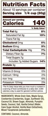 Ingredients Label for Bob's Red Mill Cranberry Almond Homestyle Granola - Verified CERTIFIED SAFE