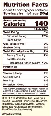 Ingredients Label for Bob's Red Mill Lemon Blueberry Flavored Homestyle Granola - Verified CERTIFIED SAFE