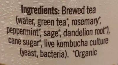 Ingredients Label for Brew Dr. Kombucha Clear Mind Organic Kombucha - Verified CERTIFIED SAFE