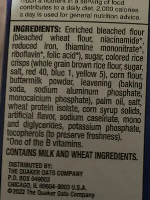 Ingredients Label for Cap'n Crunch's Berrytastic Pancake Mix - Verified NOT SAFE