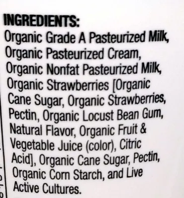 Ingredients Label for Clover Organic Farms Cream On Top Strawberry Organic Yogurt - Verified PROCEED WITH CAUTION