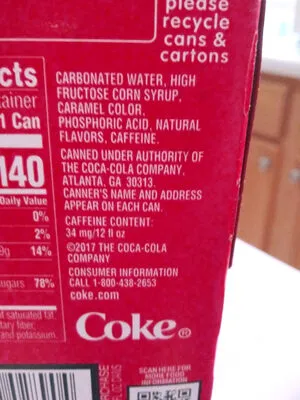 Ingredients Label for Coca-cola Original Taste Soda - Verified PROCEED WITH CAUTION