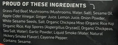 Ingredients Label for Country Archer Spicy Sesame Garlic Grass-fed Beef Jerky - Verified CERTIFIED SAFE