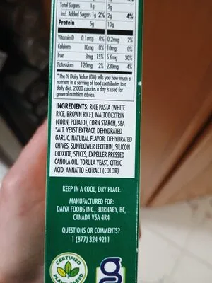 Ingredients Label for Daiya Herb And Garlic Mac & Cheese - Verified MANUFACTURER LABELED GLUTEN-FREE