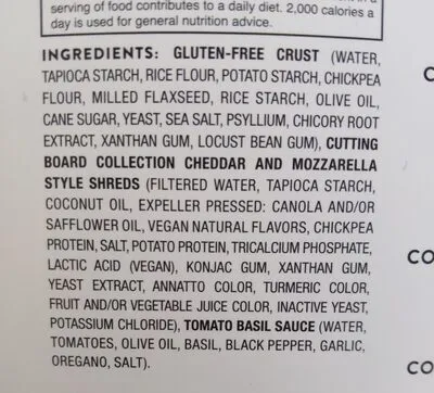 Ingredients Label for Daiya Thin Crust Gluten-free Pizza - Verified CERTIFIED SAFE