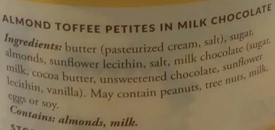 Ingredients Label for Enstrom Almond Toffee - Verified CERTIFIED SAFE