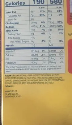 Ingredients Label for Feel Good Foods Mozzarella Cheese Sticks In A Crispy Breading - Verified CERTIFIED SAFE
