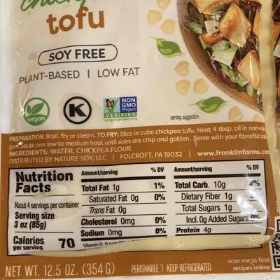 Ingredients Label for Franklin Farms Soy Free Chickpea Tofu - Verified PROCEED WITH CAUTION