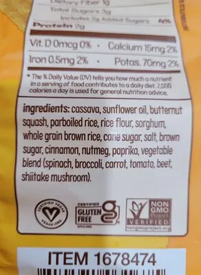 Ingredients Label for From The Ground Up Butternut Squash Stalks - Cinnamon - Verified CERTIFIED SAFE