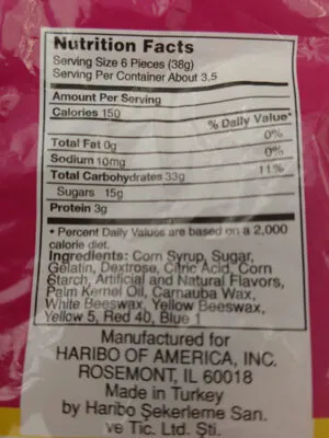 Ingredients Label for Haribo Dinosaurs Gummi Candy - Verified NOT SAFE