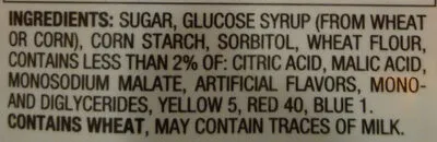 Ingredients Label for Haribo Sour Streamers Gummi Candy, Blue Raspberry, Cherry - Verified NOT SAFE