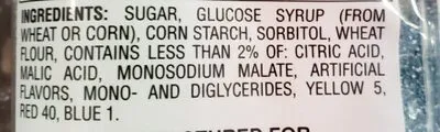 Ingredients Label for Haribo Sour Streamers Sour Blue Raspberry, Sour Cherry, Sour Orange - Verified NOT SAFE